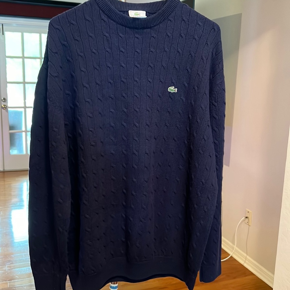 Lacoste size 7 mens navy cable knit sweater